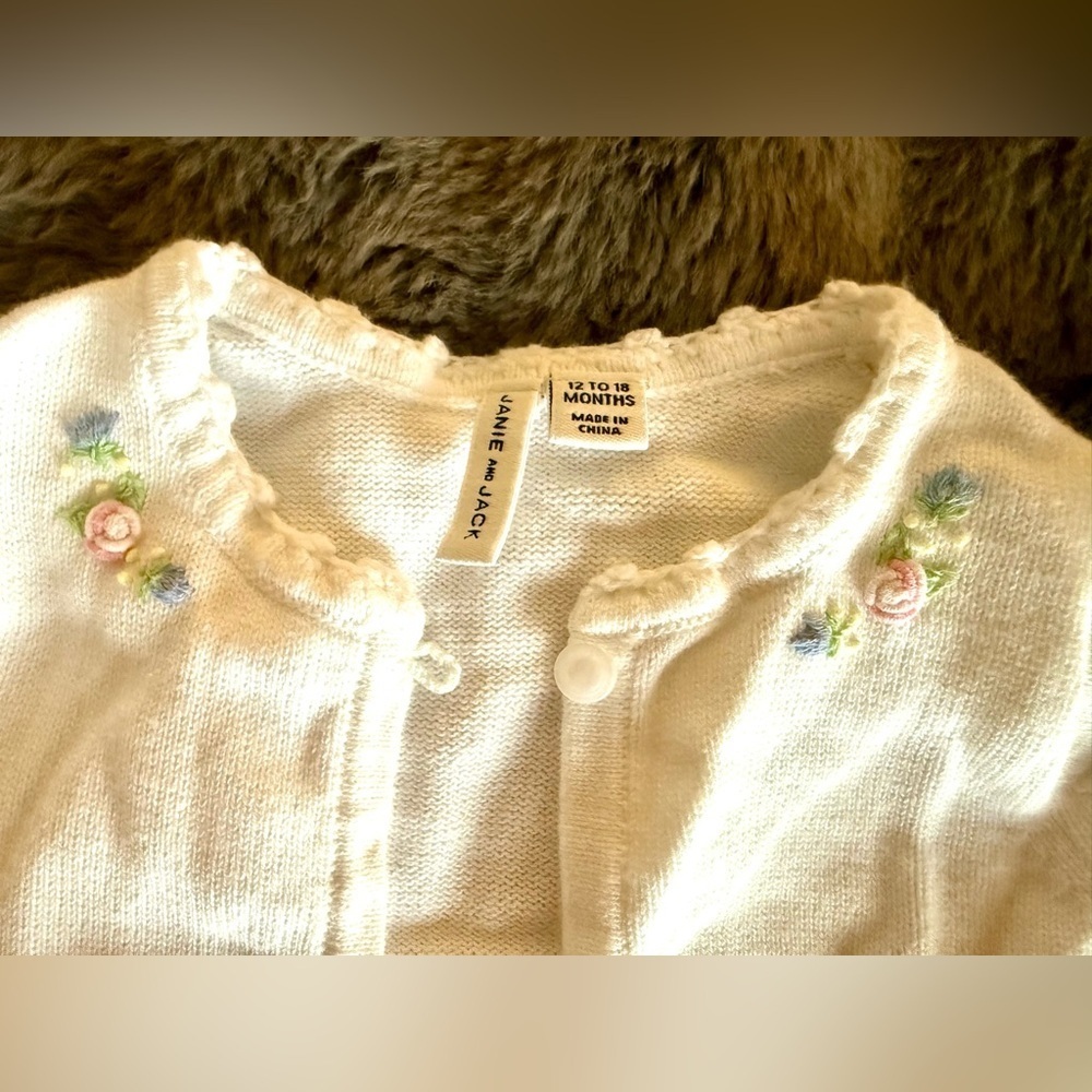 Janie and jack cropped cardigan pastel floral embroidery spring theme size 12-18 - Picture 2 of 3